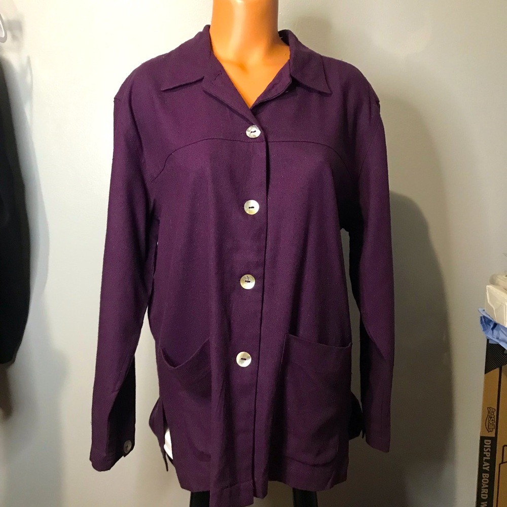 Selene Sport 100% Silk Shell Button Down Lagenlook Tunic Blouse Jacket Sz M